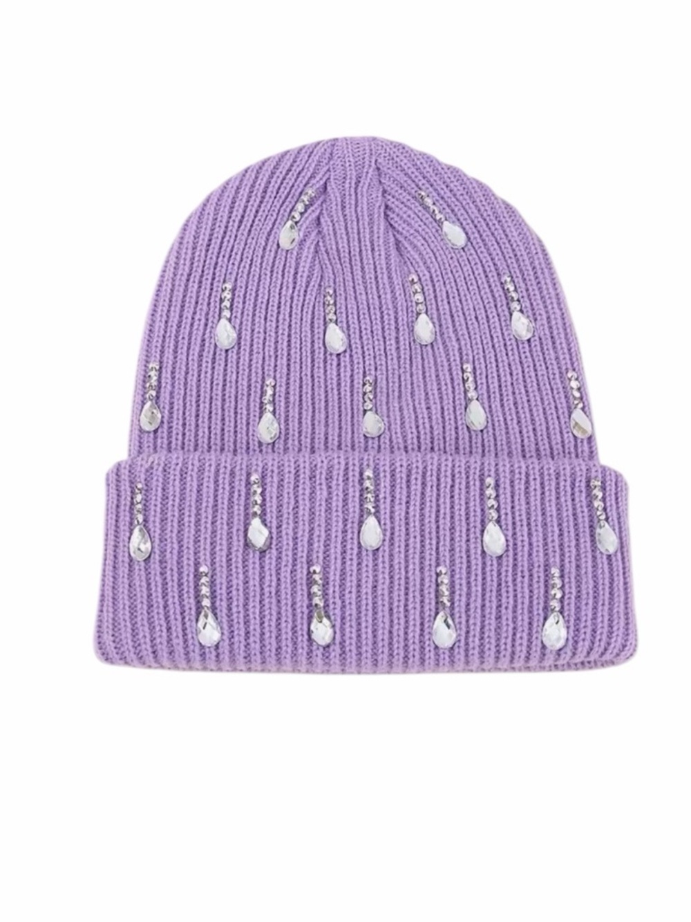 Violet Crystal-Embellished Knit Beanie New